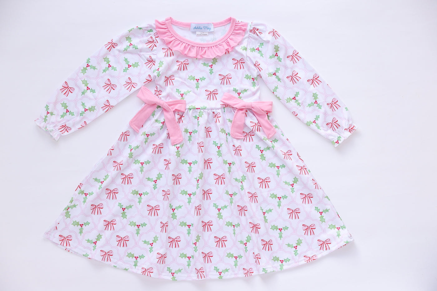 Scallop Pink Holly & Bows Dress